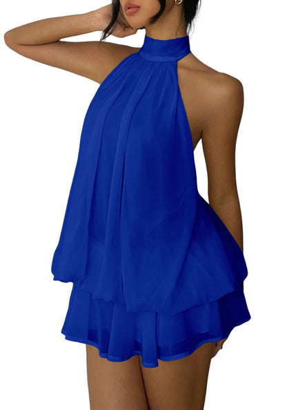 Women's Chiffon Halter Drop Waist Mini Dress Wedding Guest Dresses Ruffle Formal Club Holiday Brunch Outfits