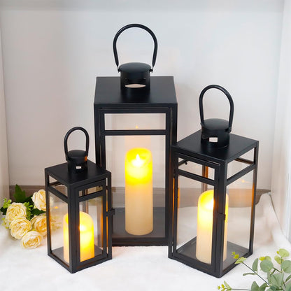 TRIROCKS Set of 3 Stainless Steel Candle Lantern 19/15/12'' High Metal Candle Holder with Tempered Glass Panels Perfect for Home Decor Living Room Parties Events Tabletop Indoors Outdoors (Rose Gold)