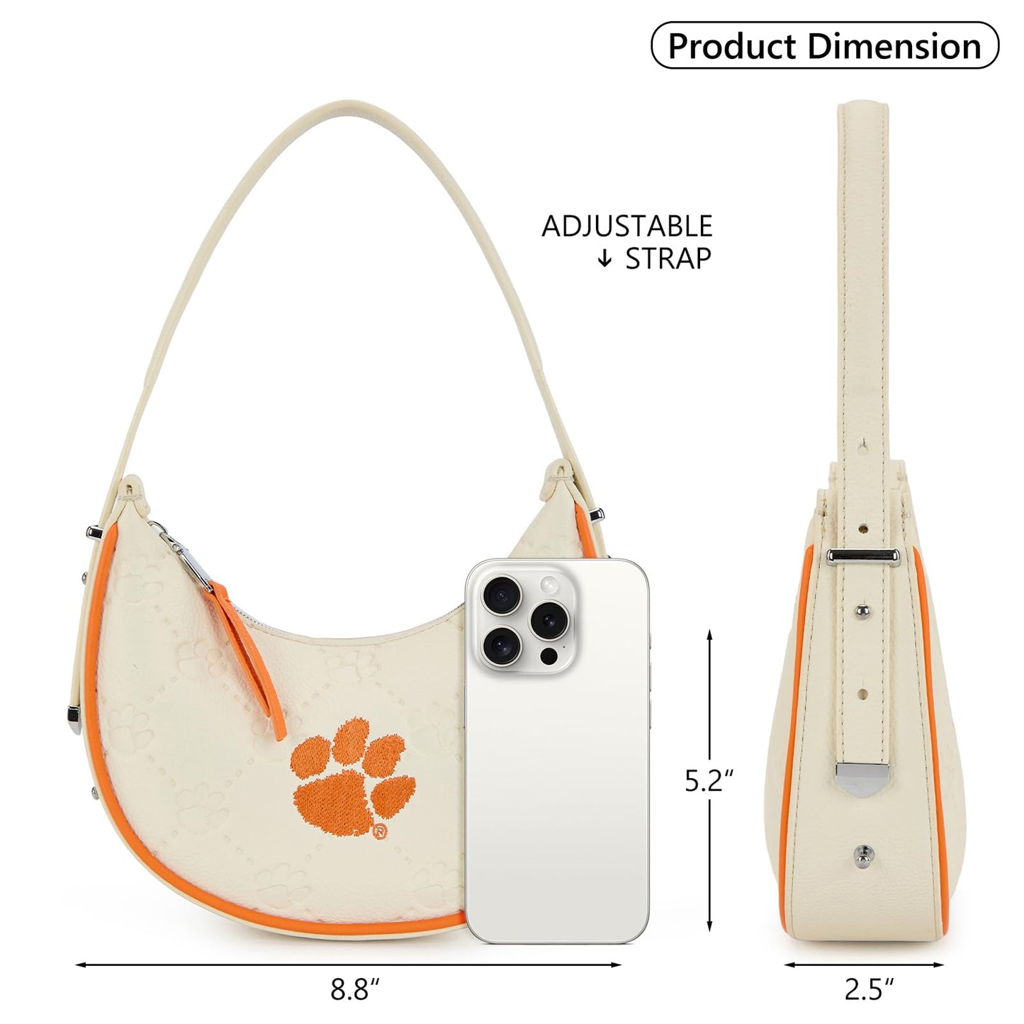 NCAA Crescent Shoulder Bag for Women, Half Moon Clutch Purses for Birthday/Graduation Gifts