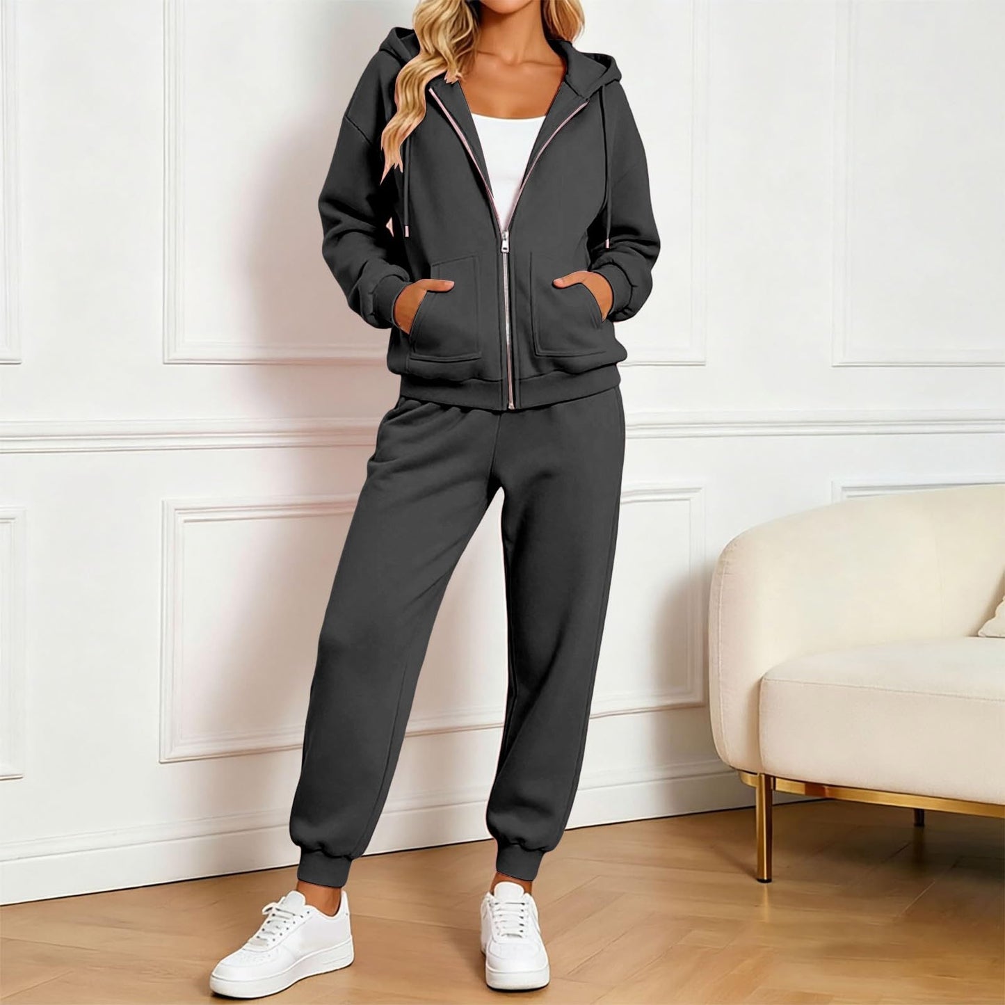 Jogger Sets For Women 2 Piece Zip Up Hoodie And Joggers Baggy Sweatsets