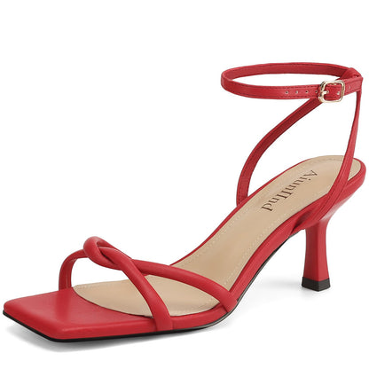 AIUNIIND Women's Kitten Low Heel Sandals, Strappy Square Open Toe 2.5 inch | Adjustable Ankle Strap, Comfortable All Day, for Summer, Going out, Dress, Party, Prom, Wedding Guest Occasions