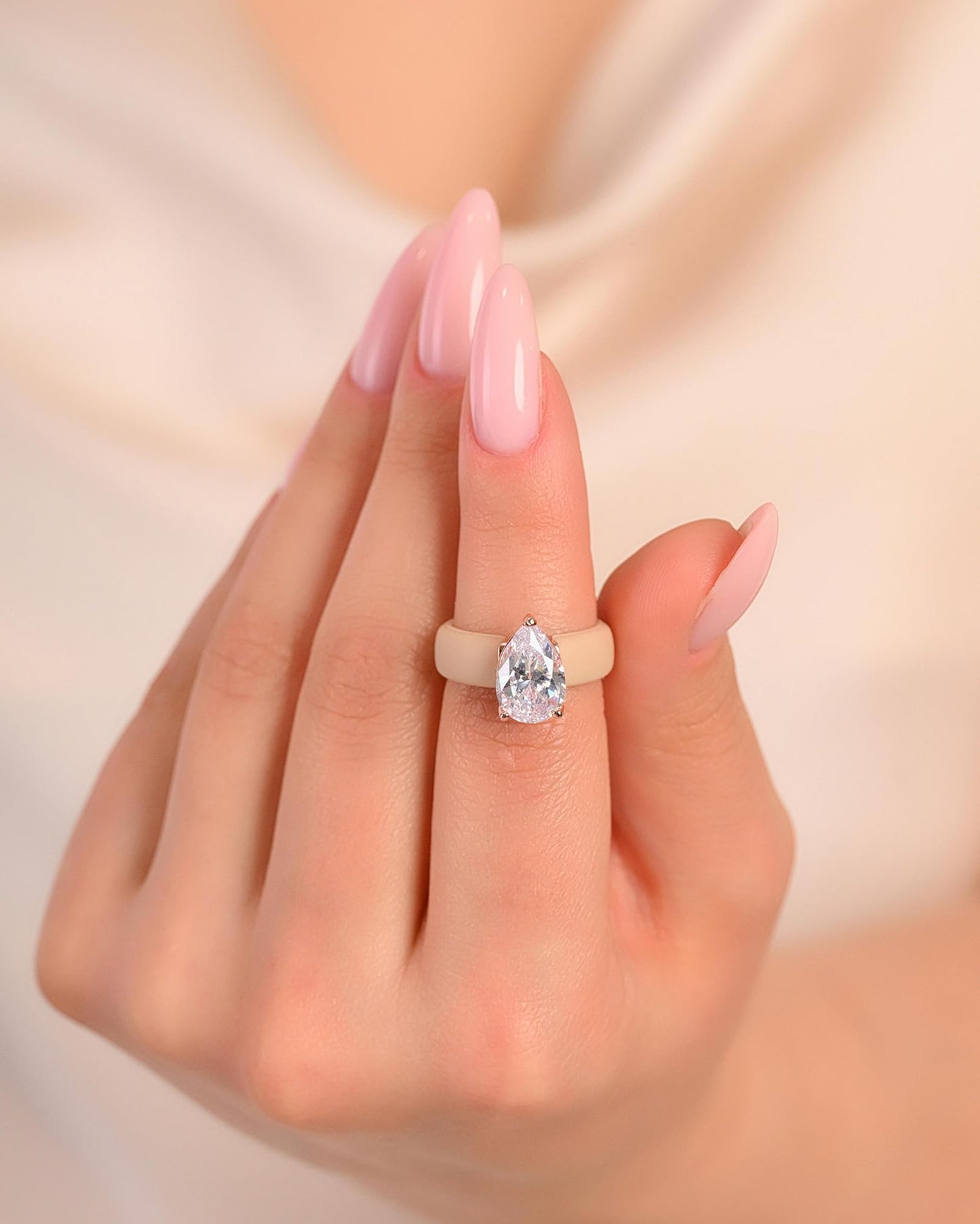 Rinfit Silicone Ring with Stone - Pear Cut Cubic Zirconia Solitaire Engagement Ring for Women - Rubber Wedding Bands - Patent Pending