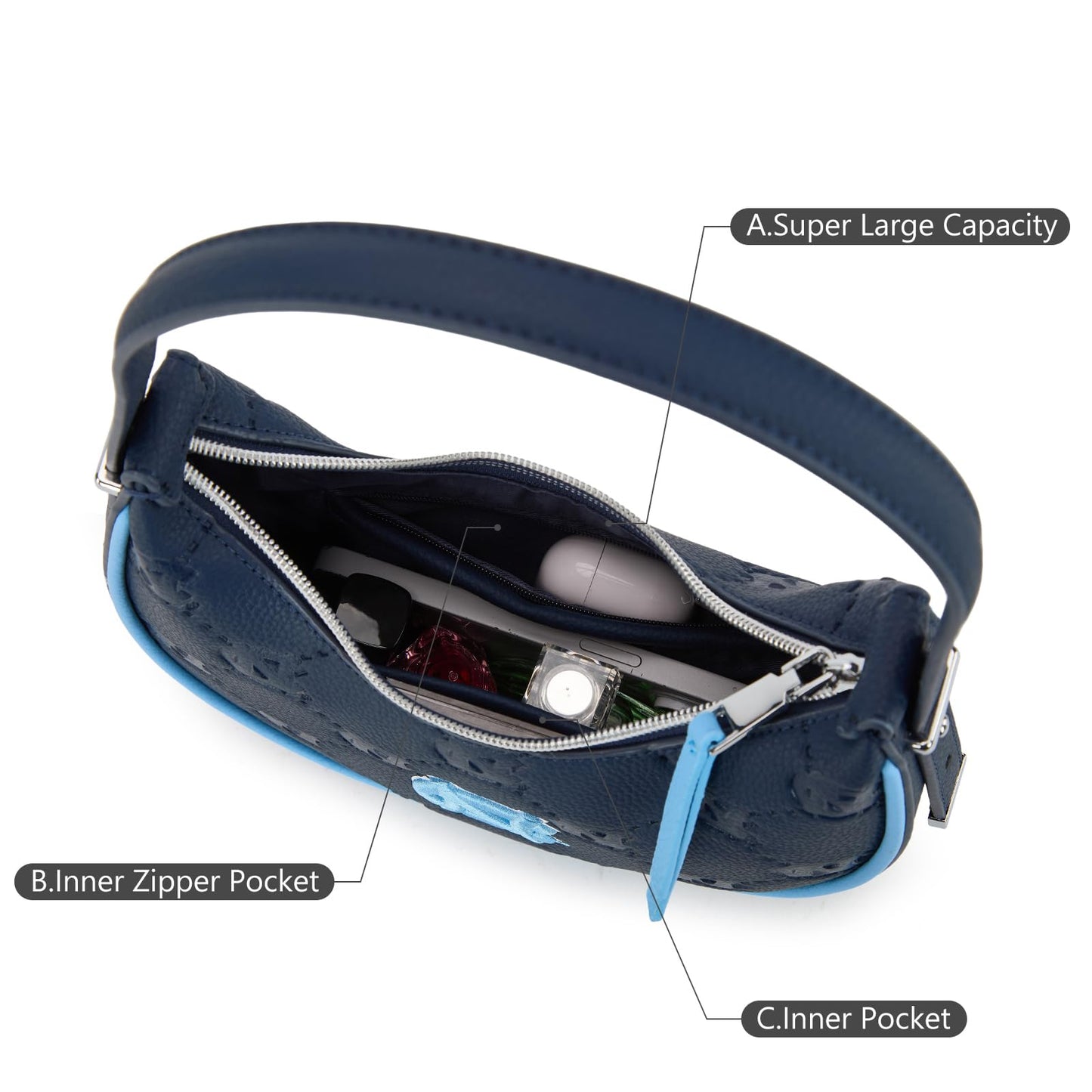 NCAA Crescent Shoulder Bag for Women, Half Moon Clutch Purses for Birthday/Graduation Gifts