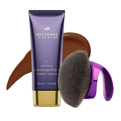 Westmore Beauty Body Coverage Perfector x Blend & Blur Body Brush Kabuki Brush - Waterproof Leg & Body Makeup - Tattoo Cover Up Makeup - 7 Oz Natural Radiance