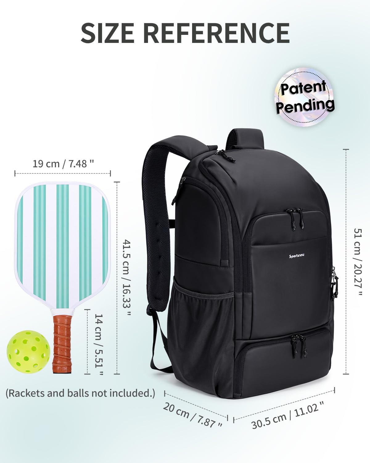 sportsnew Waterproof Pickleball Bag Men Women W/Shoe Compartment Fence Hook