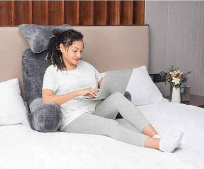 Reading Pillow-Extra Large 31" Bed Rest Pillow with Detachable Neck Roll & Arms for Sitting in Bed or Couch-Backrest Reading Pillow Adult Back Pillows for Reading,Watching TV,Gaming,Relaxing-Black