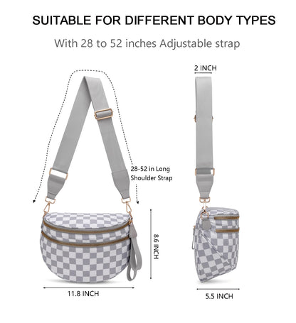 Pure Colour Crossbody Bum Bags for Women Spacious Checkered Cross body Bag Nylon Trendy Fanny Pack for Travel