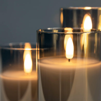 ANGELLOONG Gold Candles for Bathroom Decor, Glass Flameless Candles with Remote, Battery Operated LED Pillar Fake Candles with Timer for Christmas Home Fireplace Mantle Fall Decor