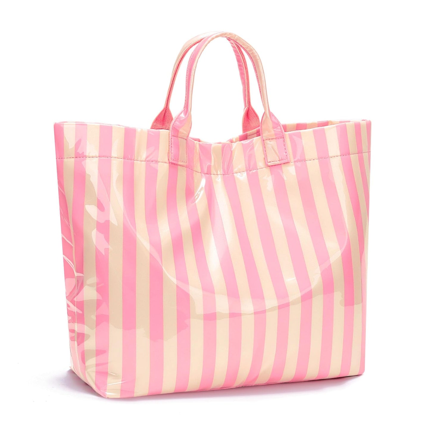 Striped PVC Tote Bag Large Glossy
