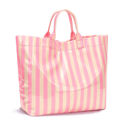 Striped PVC Tote Bag Large Glossy