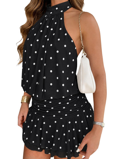 Wenrine Womens Mesh Halter Mini Dress