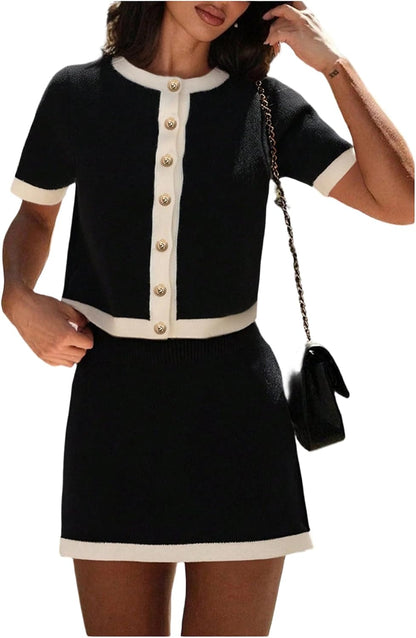 MakeMeChic Women's 2 Piece Sweater Skirt Set Old Money Outfits