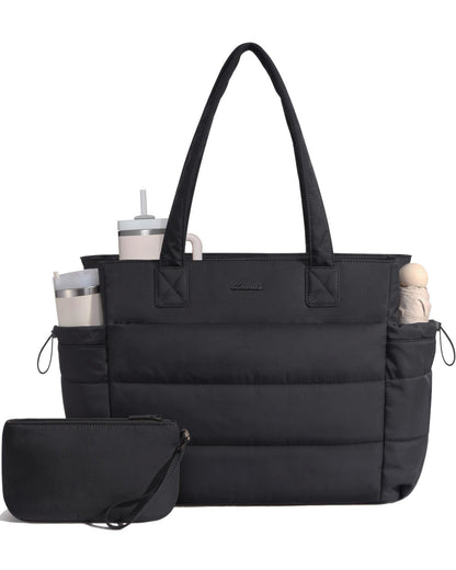 Lovevook Tote Bag for Women with Giant Tumbler Holder Pocket, Puffer Work Travel Laptop Handbag with Zipper for Nurse Teacher