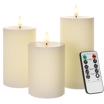 ANGELLOONG Gold Candles for Bathroom Decor, Glass Flameless Candles with Remote, Battery Operated LED Pillar Fake Candles with Timer for Christmas Home Fireplace Mantle Fall Decor