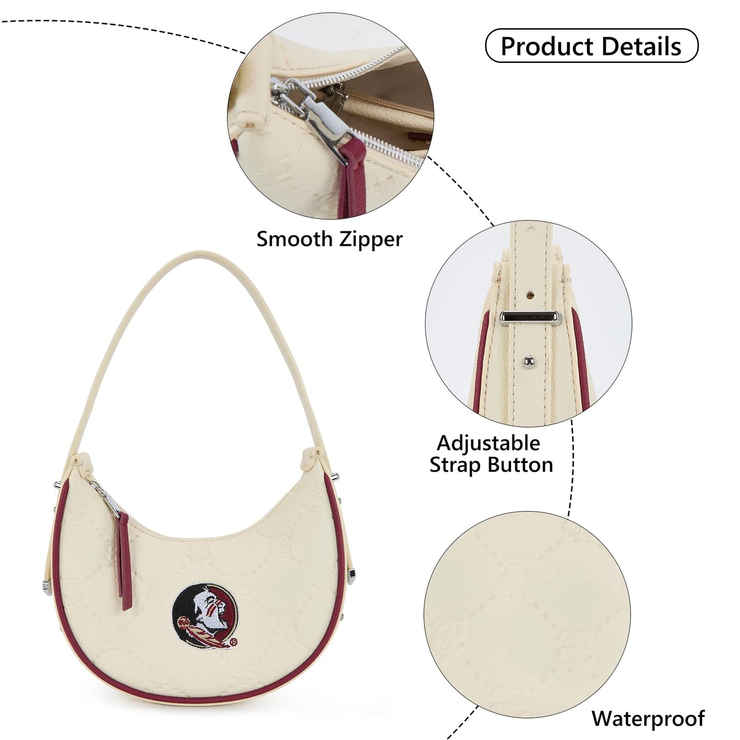 NCAA Crescent Shoulder Bag for Women, Half Moon Clutch Purses for Birthday/Graduation Gifts