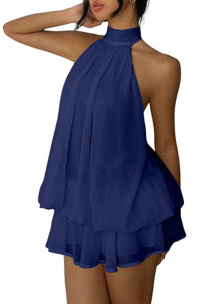 Women's Chiffon Halter Drop Waist Mini Dress Wedding Guest Dresses Ruffle Formal Club Holiday Brunch Outfits