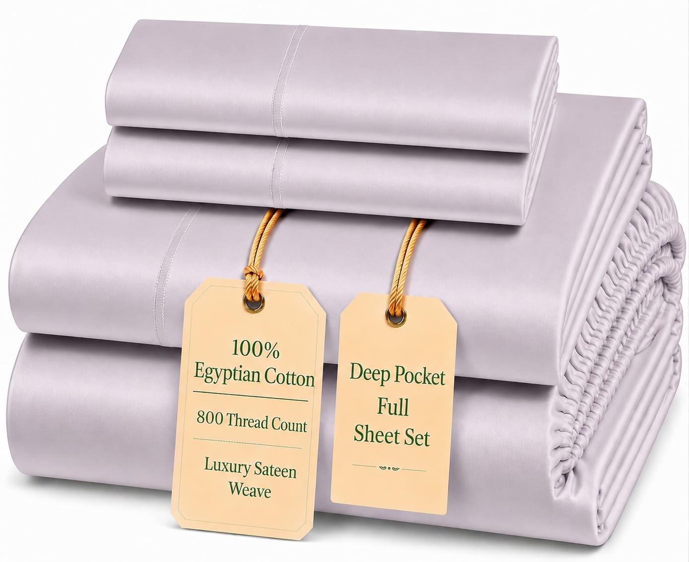 100% Egyptian Cotton Sheets King Size Sheets Set with Fully Elasticated 15" Deep Fitted Sheet & Pillowcase Sets, 800TC Sateen Weave Hotel Collection King Sheet Set, Soft Luxury White Bedding