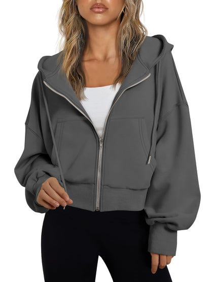 Trendy Queen Womens Zip Up Hoodie Lightweight Sweatshirt Drop Shoulder Casual Athletic Jacket