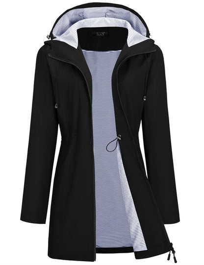 TCOT Rain Jacket Women Lined Raincoats Waterproof Hooded Long Trench Coat