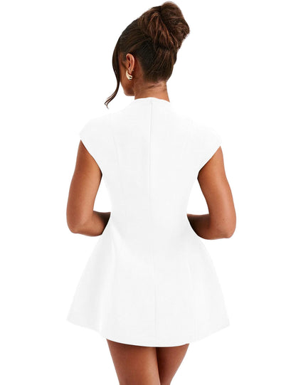 LuFeng Women's Sexy Cap Sleeve Deep V Neck Zipper A-line Mini Dress