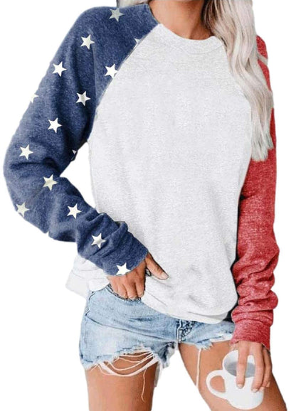 Womens Long Sleeve Baseball Mom American Flag Star Sweatshirt