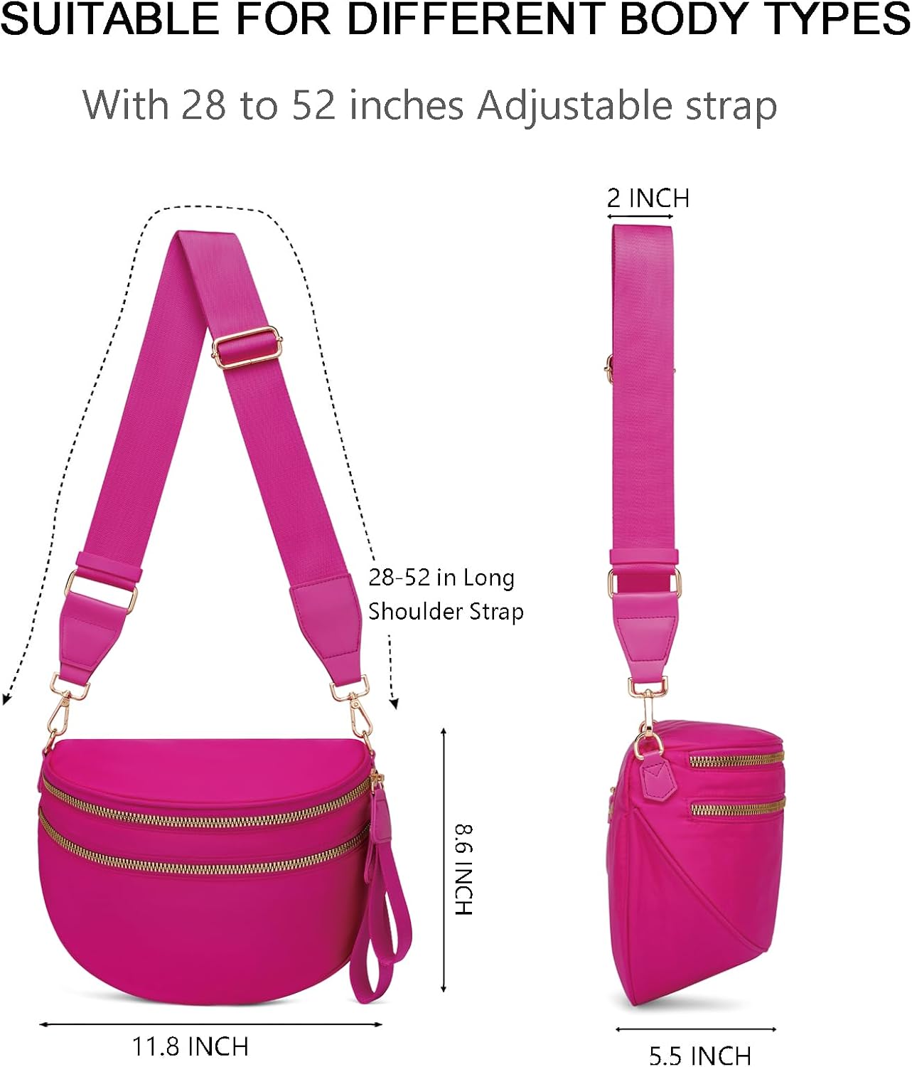 Pure Colour Crossbody Bum Bags for Women Spacious Checkered Cross body Bag Nylon Trendy Fanny Pack for Travel