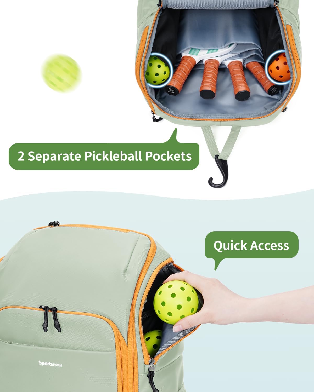 sportsnew Waterproof Pickleball Bag Men Women W/Shoe Compartment Fence Hook