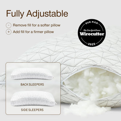 Coop Home Goods Original Adjustable Pillow, Queen Size Bed Pillows for Sleeping, Cross Cut Memory Foam Pillows - Medium Firm Back, Stomach and Side Sleeper Pillow, CertiPUR-US/GREENGUARD Gold