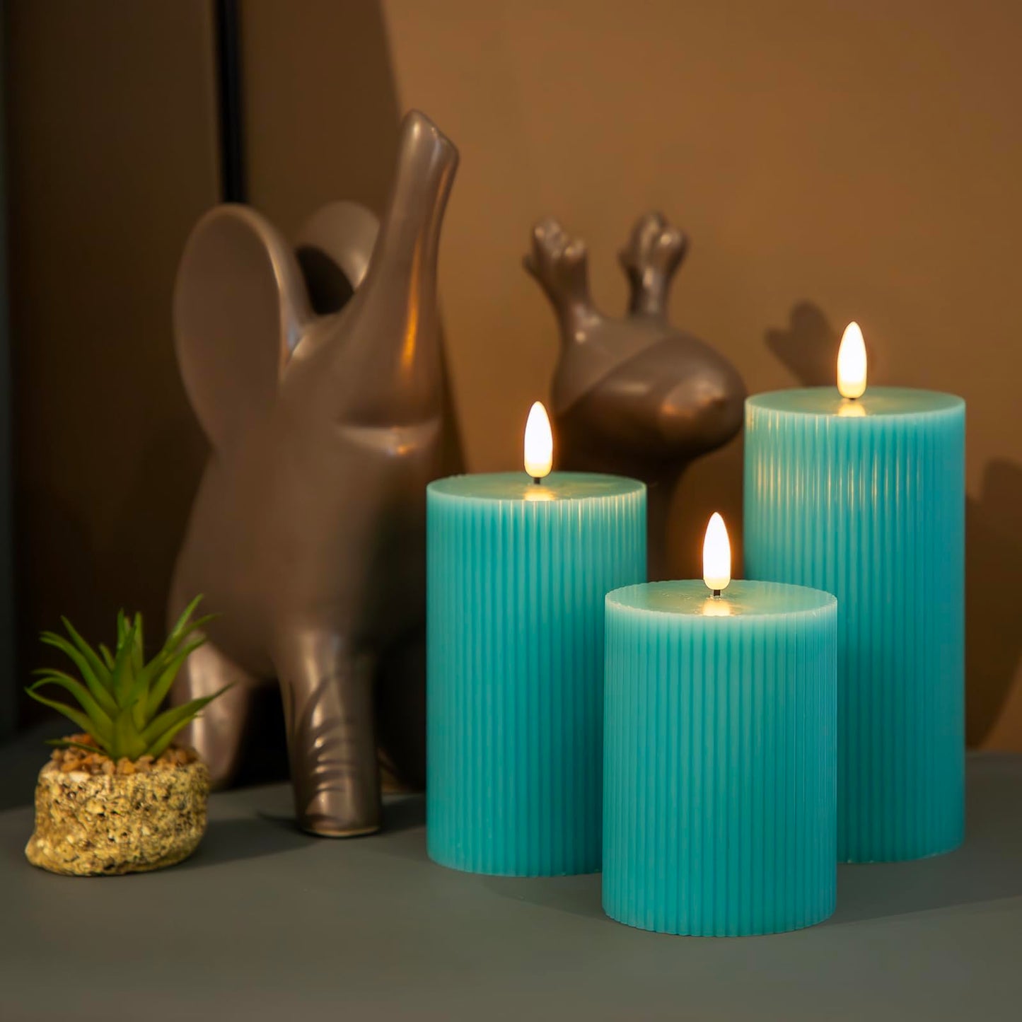 ANGELLOONG Gold Candles for Bathroom Decor, Glass Flameless Candles with Remote, Battery Operated LED Pillar Fake Candles with Timer for Christmas Home Fireplace Mantle Fall Decor