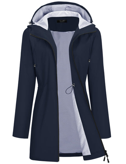 TCOT Rain Jacket Women Lined Raincoats Waterproof Hooded Long Trench Coat