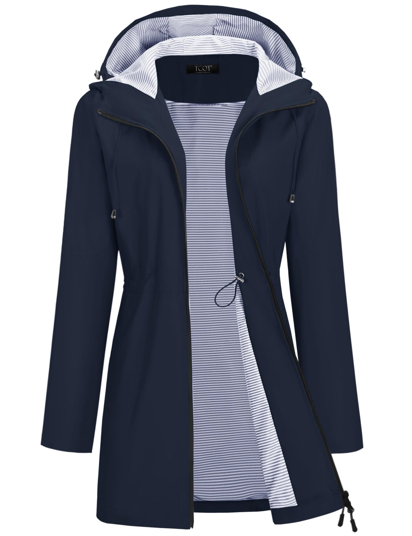 TCOT Rain Jacket Women Lined Raincoats Waterproof Hooded Long Trench Coat