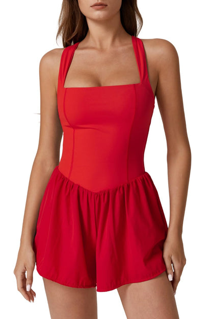 QINSEN Women's Square Neck Sleeveless Romper Jumpsuit