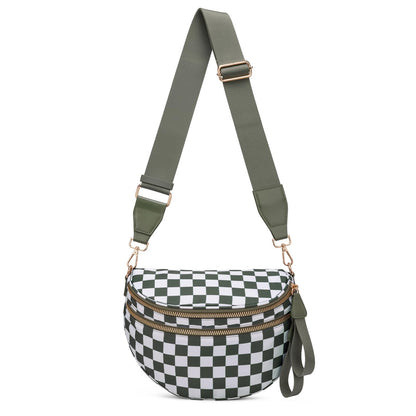 Pure Colour Crossbody Bum Bags for Women Spacious Checkered Cross body Bag Nylon Trendy Fanny Pack for Travel