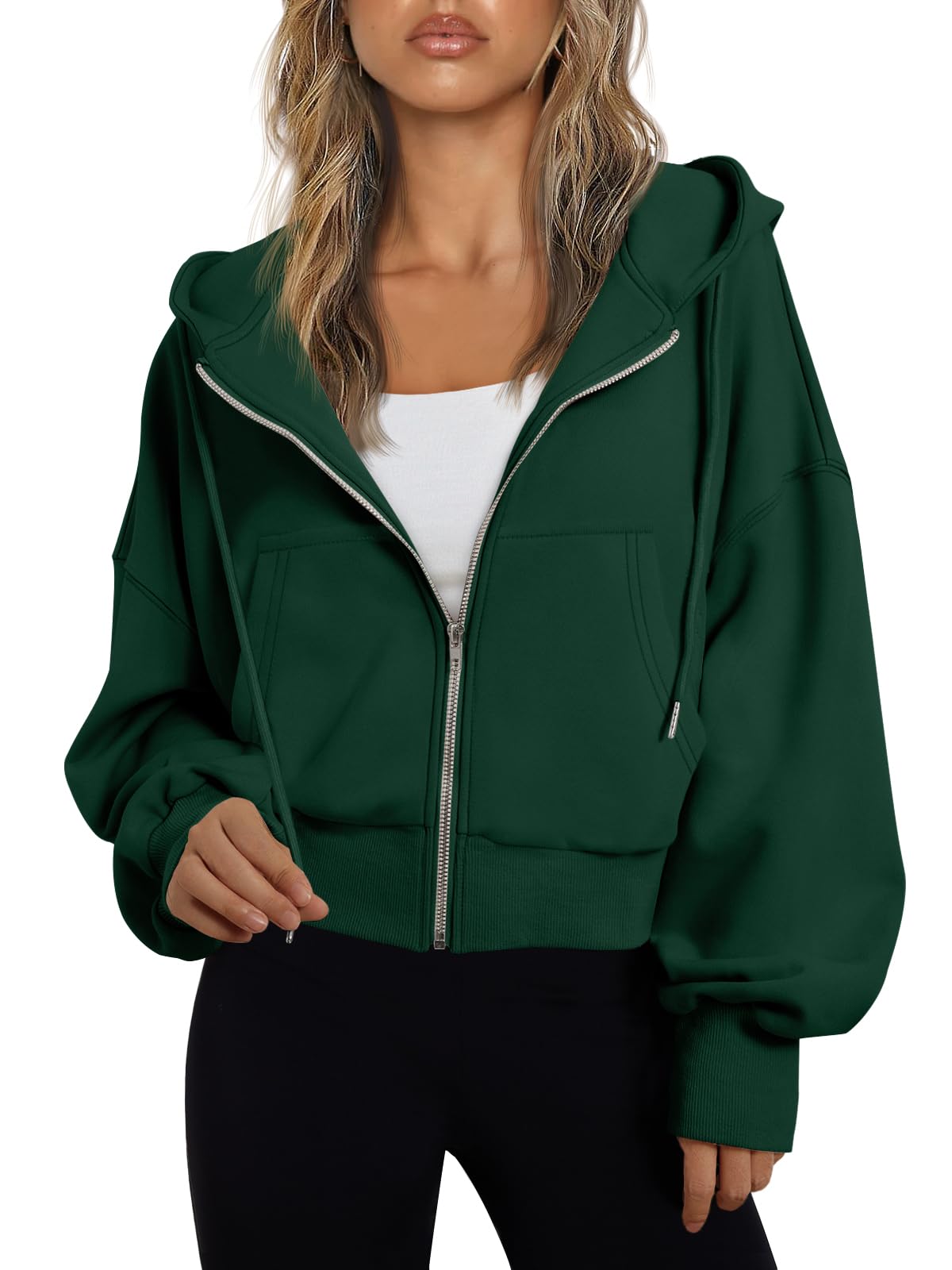 Trendy Queen Womens Zip Up Hoodie Lightweight Sweatshirt Drop Shoulder Casual Athletic Jacket