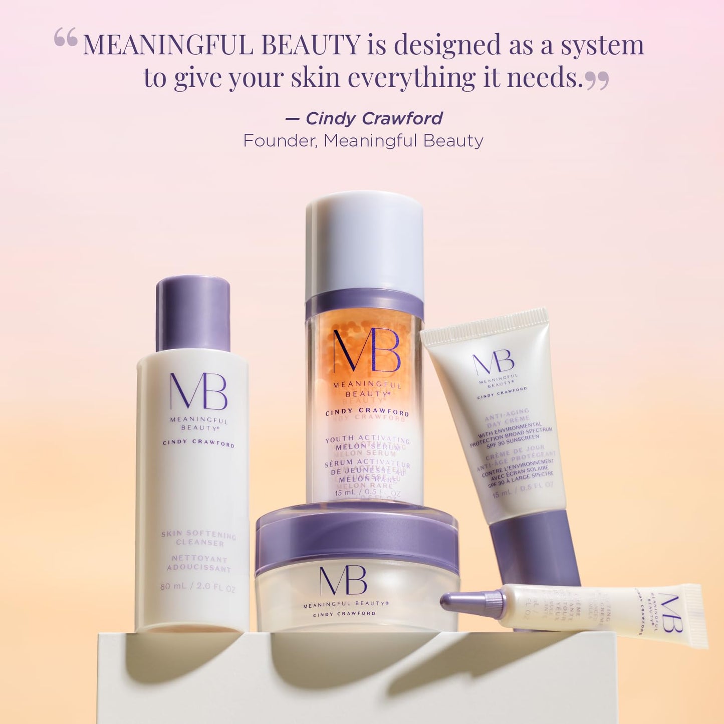 Meaningful Beauty Essentials Skincare System Advanced Formula Starter Kit, with Melon Super Antioxidants, Includes Youth Activating Melon Serum, Day Creme & Eye Cream for Younger-Looking Skin
