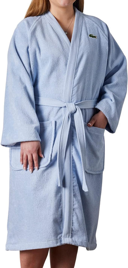 Lacoste Classic Pique Bath Robe, 100% Soft Cotton Terry, Unisex Adult Bathrobe, Absorbent & Quick Drying, One Size Fits Most