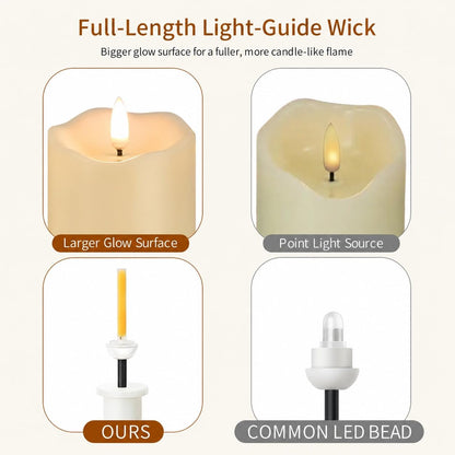 ANGELLOONG Gold Candles for Bathroom Decor, Glass Flameless Candles with Remote, Battery Operated LED Pillar Fake Candles with Timer for Christmas Home Fireplace Mantle Fall Decor