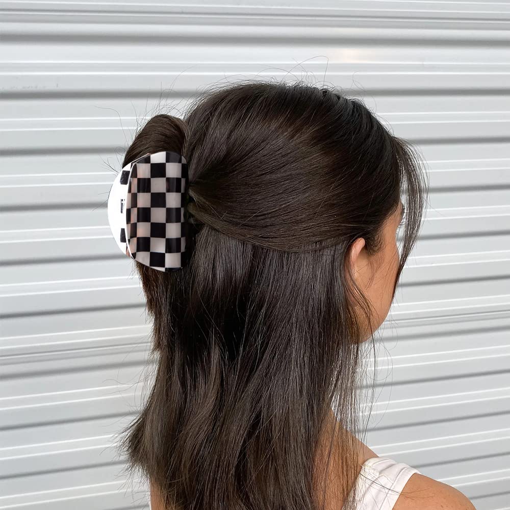 Vintage Checkered Y2K Hair Barrettes, Aesthetic 3Pcs Claw Clips for Women and Girls