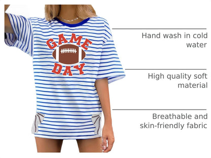 Football Shirts for Women Oversize Game Day T-Shirts Bow Side Split T-Shirt | Football Season Graphic Tee Tops Oversize Football Graphic Short Sleeve Tee Top