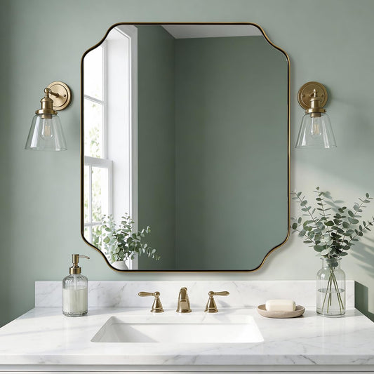 ANDY STAR Unique Rectangle Wall Mirror, 24"x32" Black Mirror, Modern Mirror with Aesthetic Scalloped Edge Design Ideal for Bathroom, Bedroom or Entryway, Thin Frame Deep 1’’