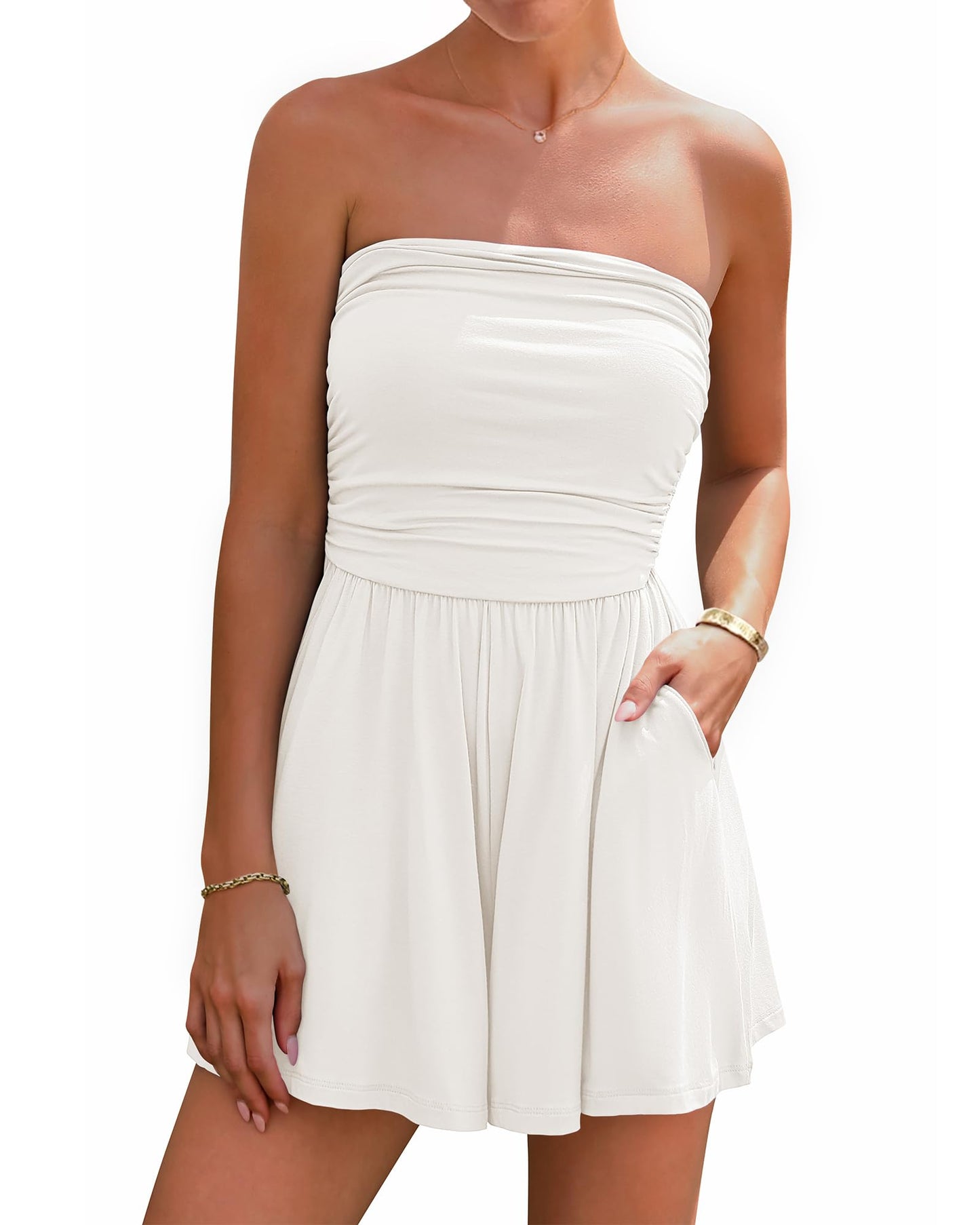 BTFBM Strapless Boho Womens Romper