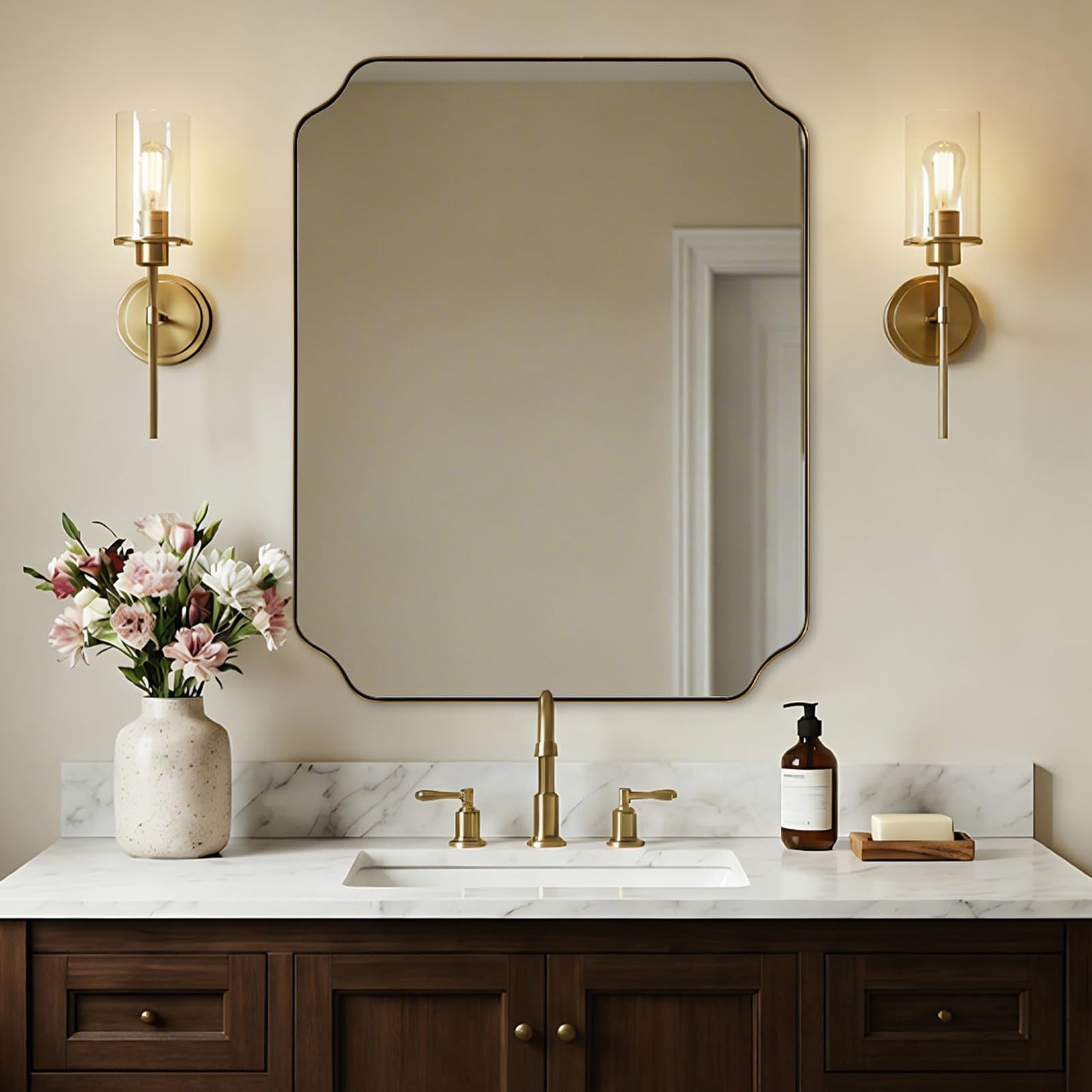 ANDY STAR Unique Rectangle Wall Mirror, 24"x32" Black Mirror, Modern Mirror with Aesthetic Scalloped Edge Design Ideal for Bathroom, Bedroom or Entryway, Thin Frame Deep 1’’