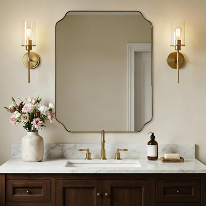 ANDY STAR Unique Rectangle Wall Mirror, 24"x32" Black Mirror, Modern Mirror with Aesthetic Scalloped Edge Design Ideal for Bathroom, Bedroom or Entryway, Thin Frame Deep 1’’