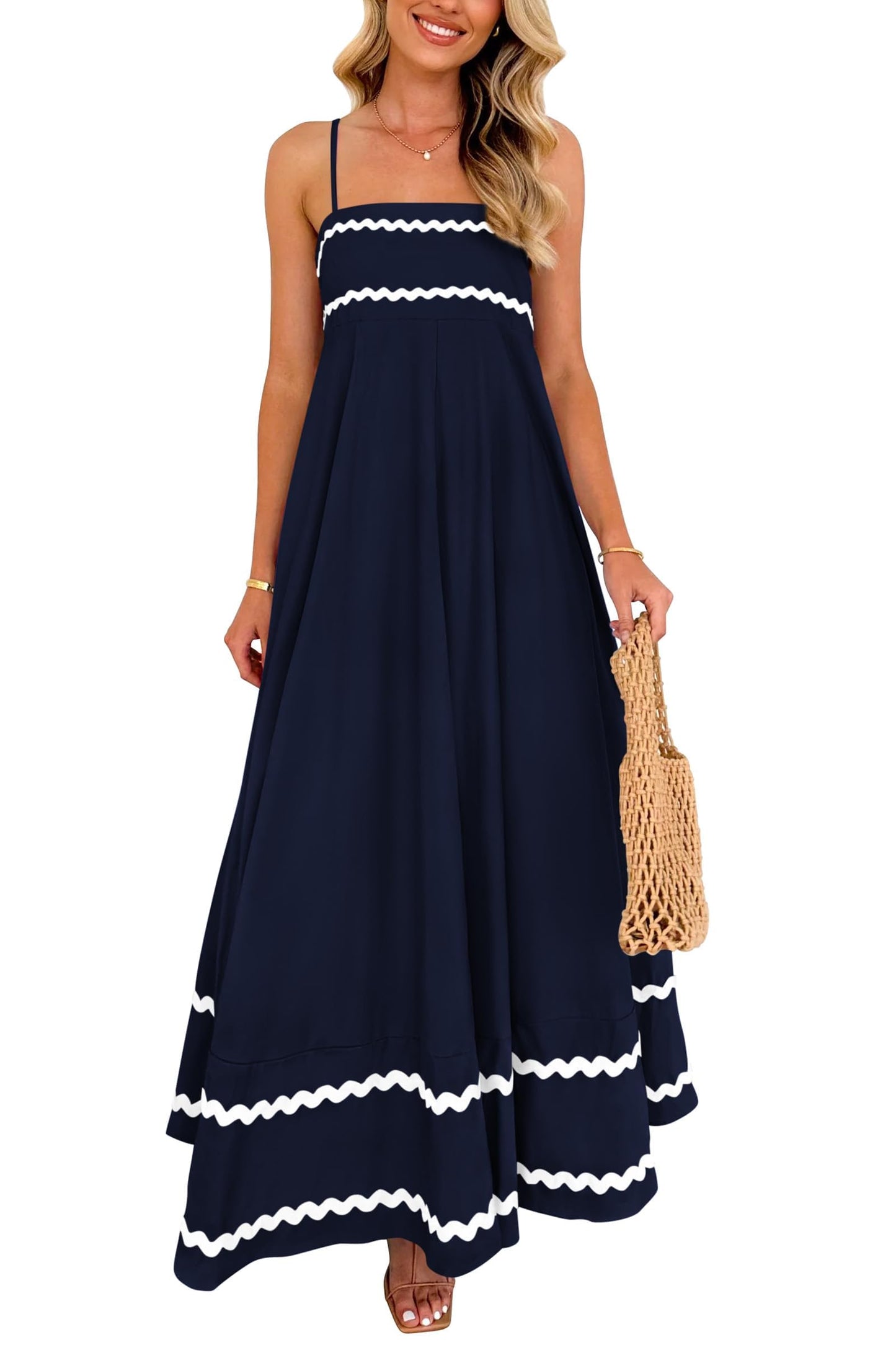 PRETTYGARDEN Women's Summer Spaghetti Strap Boho Maxi Dress