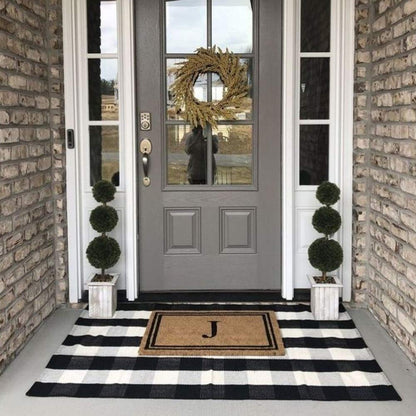 Christmas Door Mat Outdoor 35.4''x59'' Buffalo Plaid Christmas Decor Rug Cotton Hand-Woven Layered Door Mats Washable Carpet for Front Porch, Kitchen, Farmhouse, Entryway
