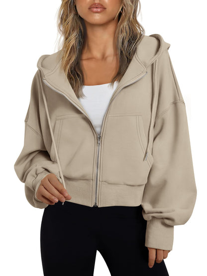 Trendy Queen Womens Zip Up Hoodie Lightweight Sweatshirt Drop Shoulder Casual Athletic Jacket