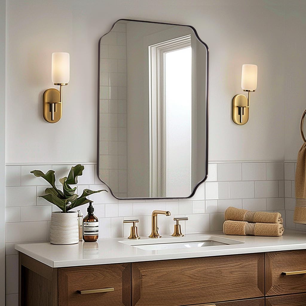 ANDY STAR Unique Rectangle Wall Mirror, 24"x32" Black Mirror, Modern Mirror with Aesthetic Scalloped Edge Design Ideal for Bathroom, Bedroom or Entryway, Thin Frame Deep 1’’