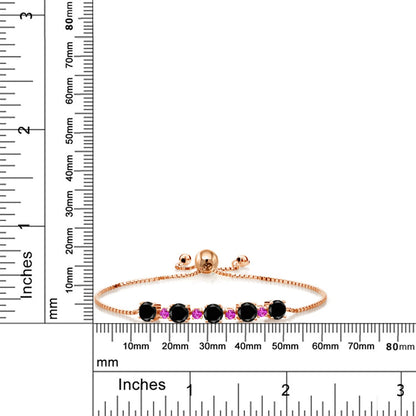 Gem Stone King Gemstone Birthstone and Pink Sapphire Tennis Bracelet 18K Rose Gold Plated Silver | Round 5MM and 2.5MM | Adjustable Bolo Design | Easy-On Easy-Off