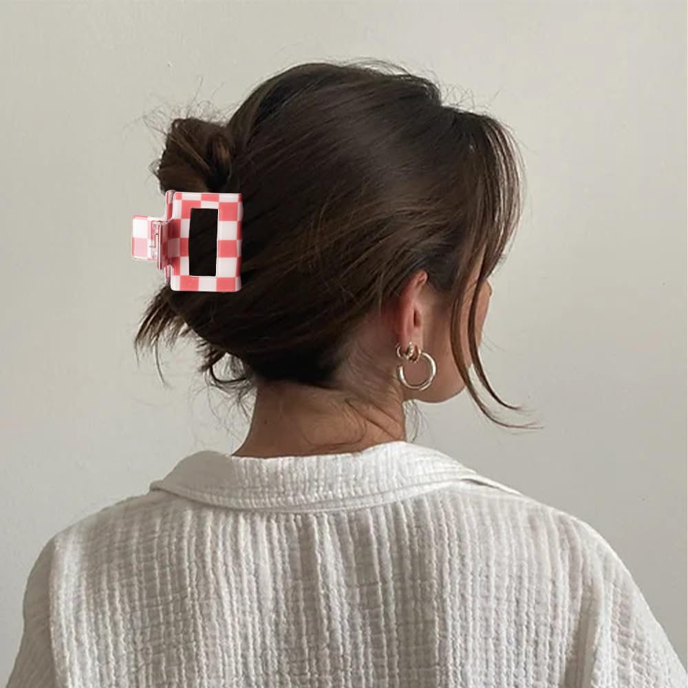 Vintage Checkered Y2K Hair Barrettes, Aesthetic 3Pcs Claw Clips for Women and Girls