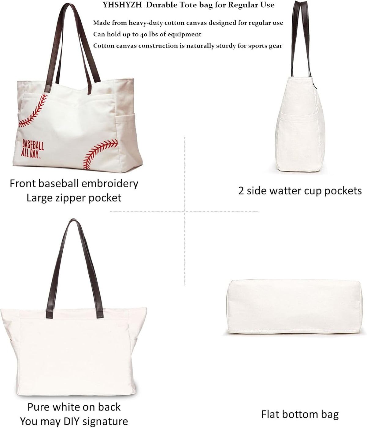 Canvas Tote Bag Baseball Mom Bag Sports Mom Must Haves Baseball Gifts
